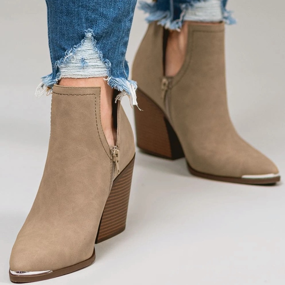 Taupe Cut-Out Booties w/ zipper detail